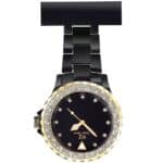 Belle Montre Infirmière Plastique Noir Doré Strass KRAZY 45