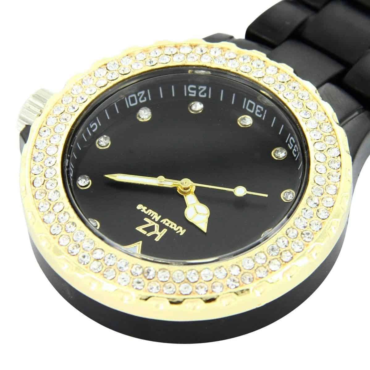 Belle Montre Infirmière Plastique Noir Doré Strass KRAZY 45