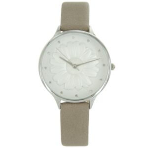 Montre Femme Taupe Relief Fleur Strass MICHAEL JOHN 741