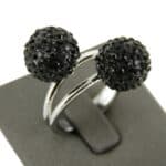 Bague Femme Boules Ornées Strass Noirs DAPHNEE