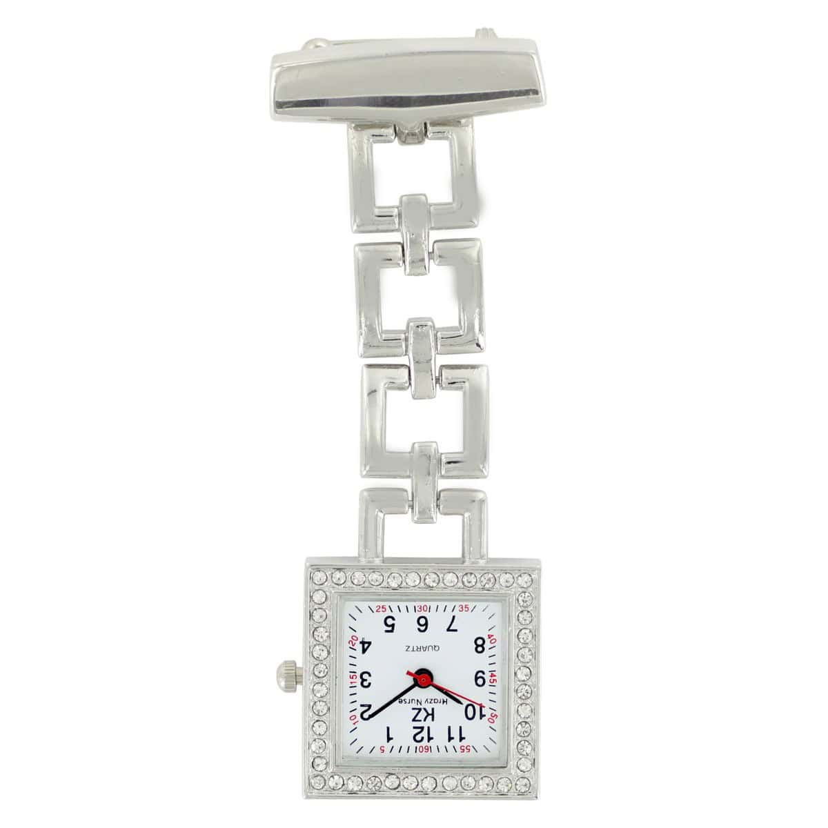 Montre Infirmière Métal Strass Carré KRAZY