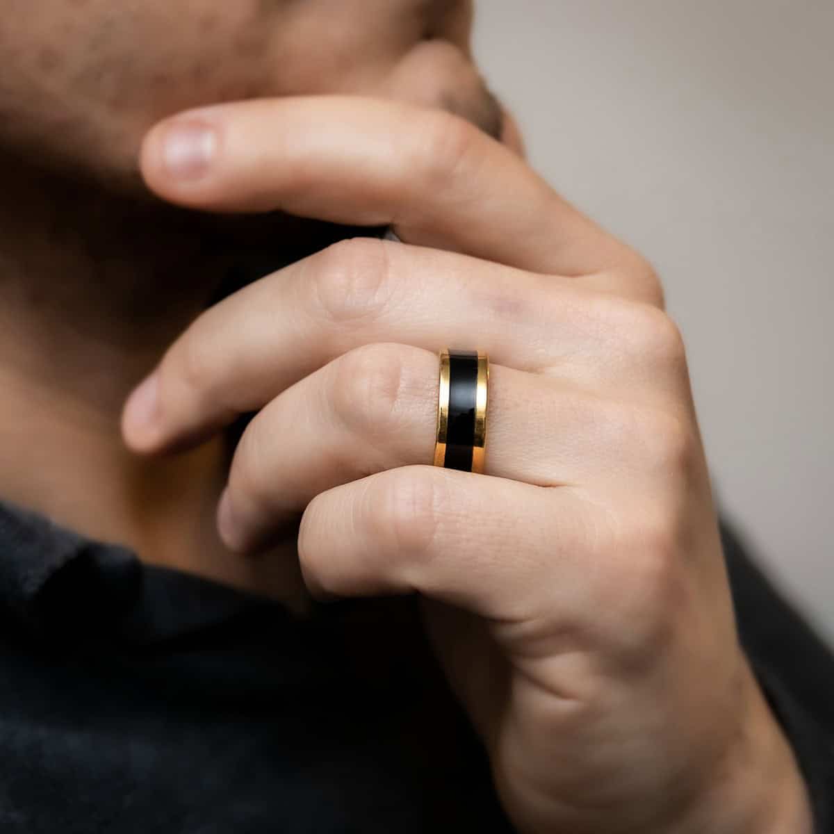 Bague Anneau Homme Acier Doré LACA