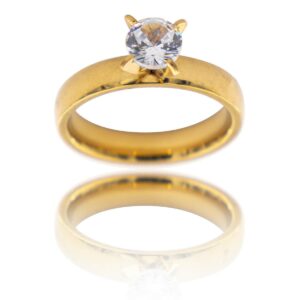 Bague Femme Acier Doré Solitaire DIAMELA