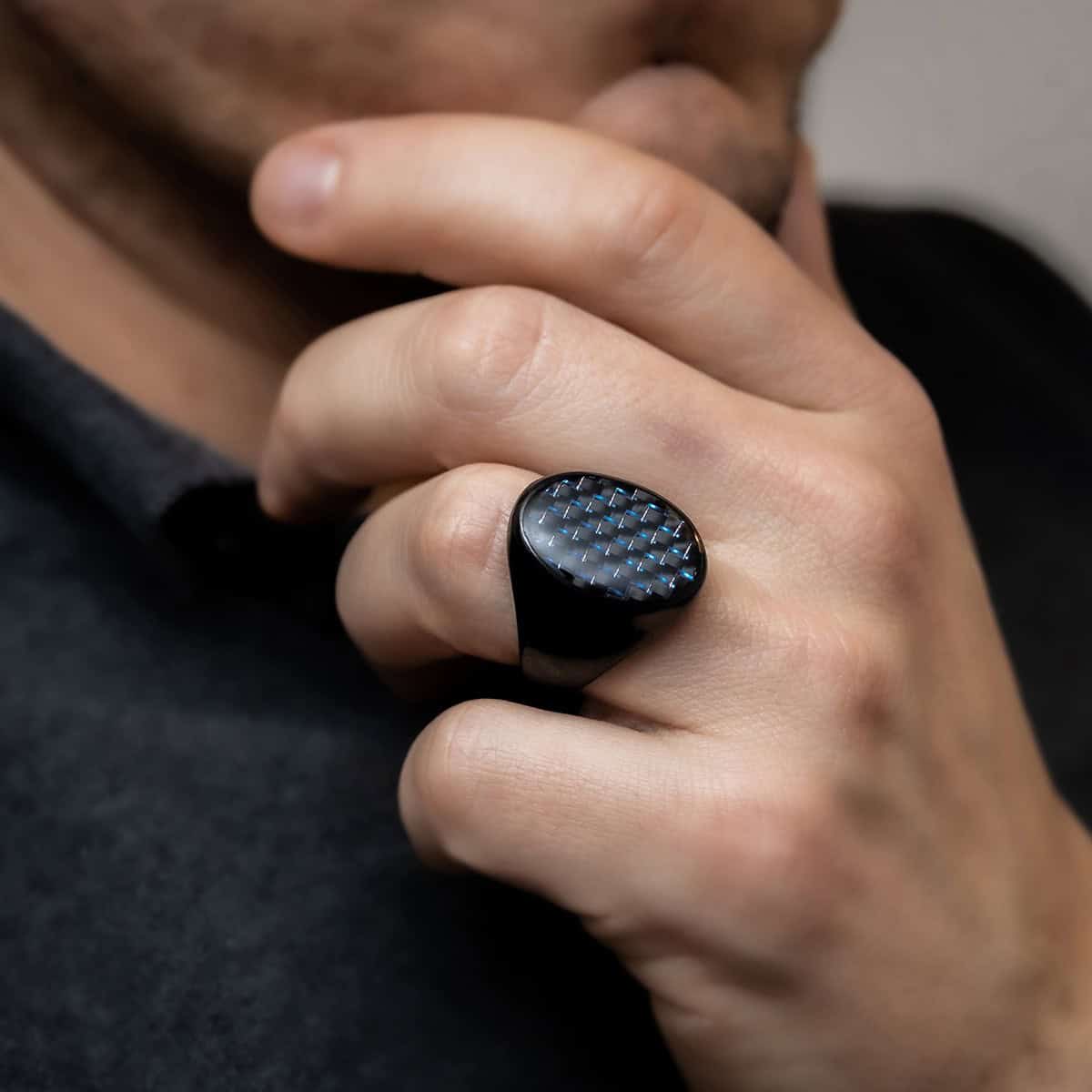 Coffret Chevalière Homme Acier Bleu CARBONA