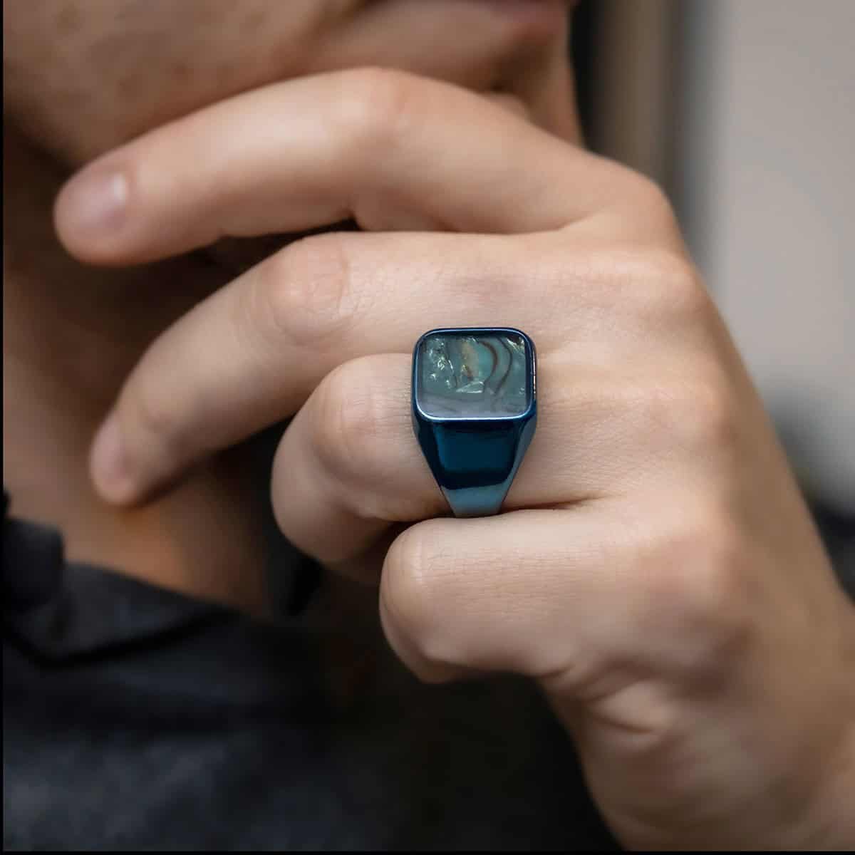 Coffret Chevalière Homme Acier Bleu MARBRA