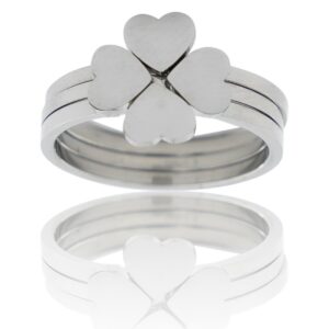 Quatre Bagues Femme Acier Trêfle Cœur