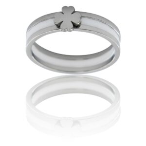 Coffret Bague Femme Céramique Acier Trêfle