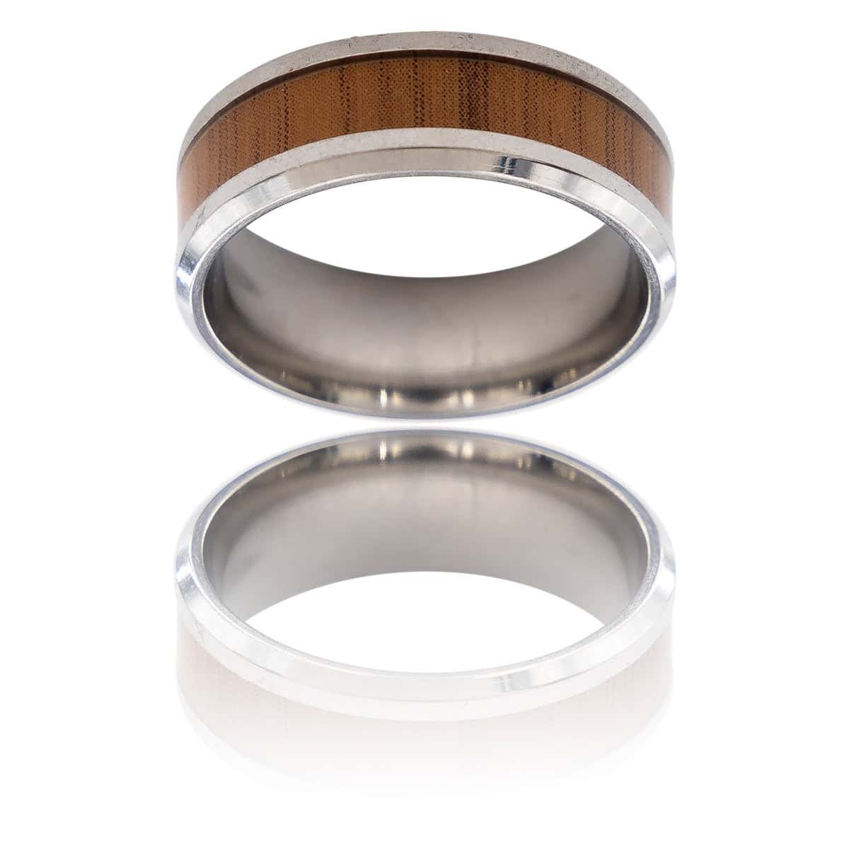 Bague Anneau pour Homme en Acier Argenté Bois