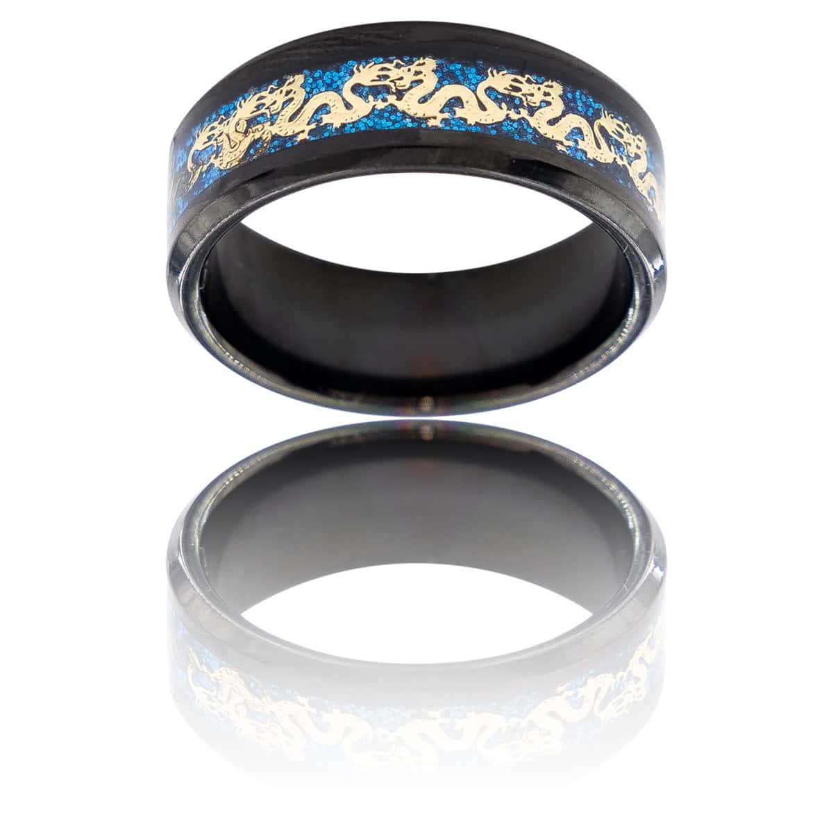 Bague Anneau Homme en Acier Couleur Noir Dragon