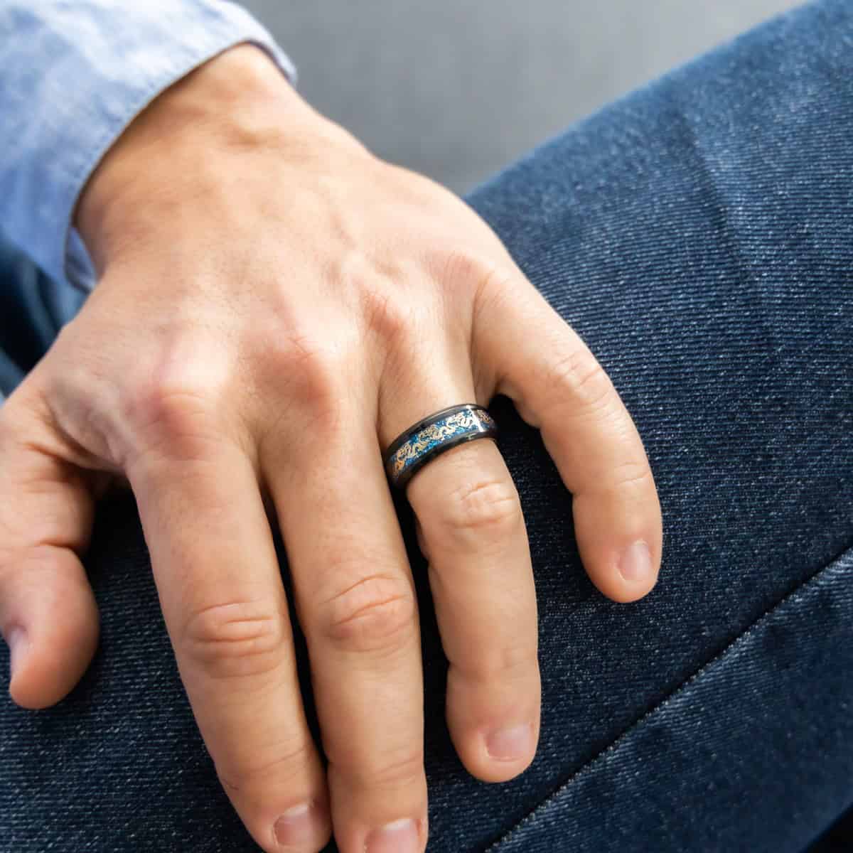 Bague Anneau Homme en Acier Couleur Noir Dragon