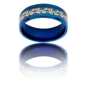 Bague Anneau Homme en Acier Bleu Dragon