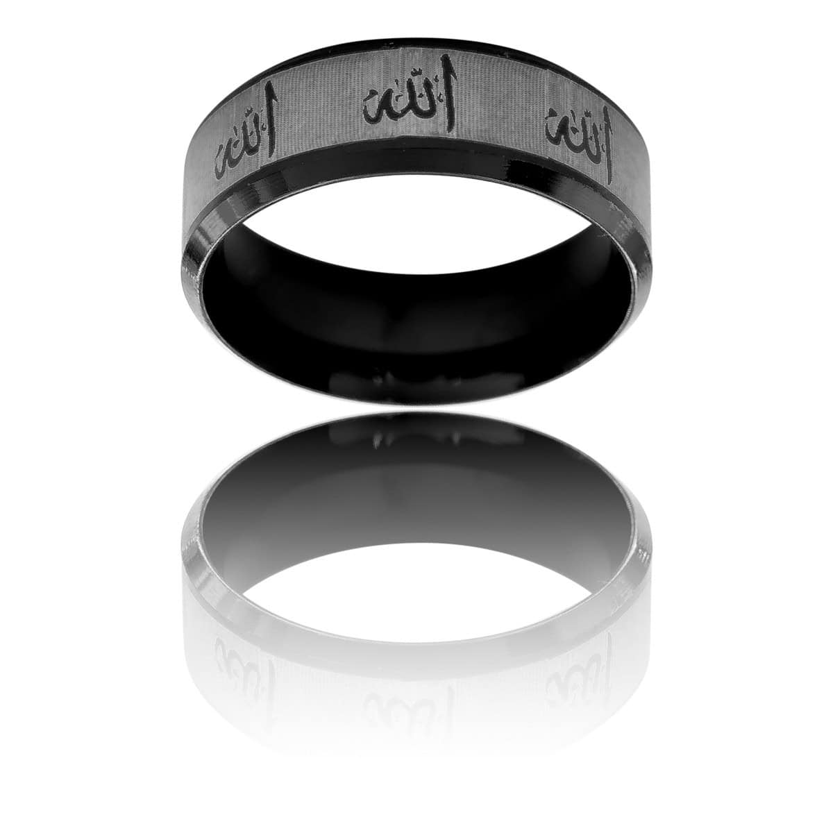 Somptueuse Bague Anneau Homme Acier Noir Allah