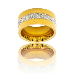 Bague de Femme en Acier Doré Ornée Zirconium