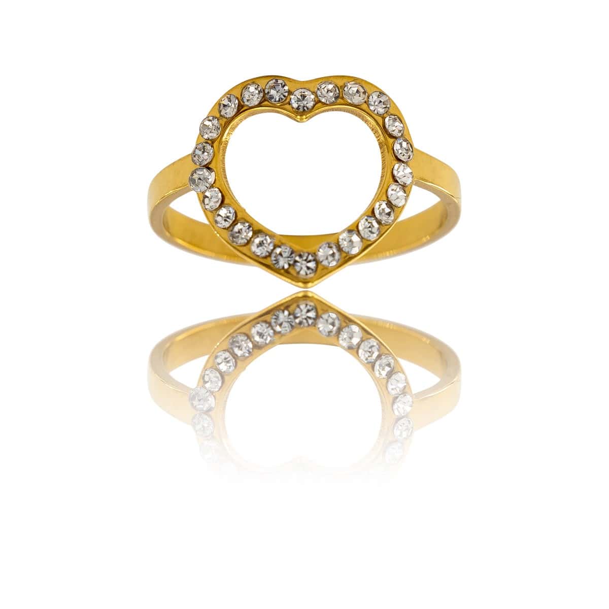 Bague de Femme Coeur Acier Doré Ornée Zirconium