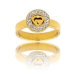 Bague Femme Coeur Acier Doré Ornée Zirconium
