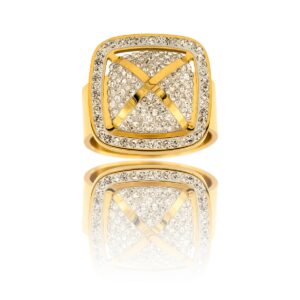 Très Jolie Bague Femme Acier Doré Ornée Zirconium