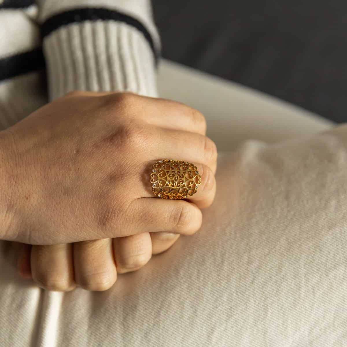 Très Jolie Bague Femme Acier Doré