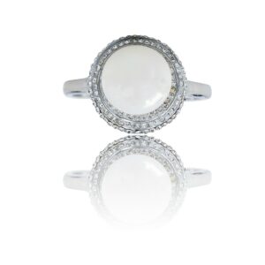 Bague Femme Acier avec Perle Ornée Zirconium