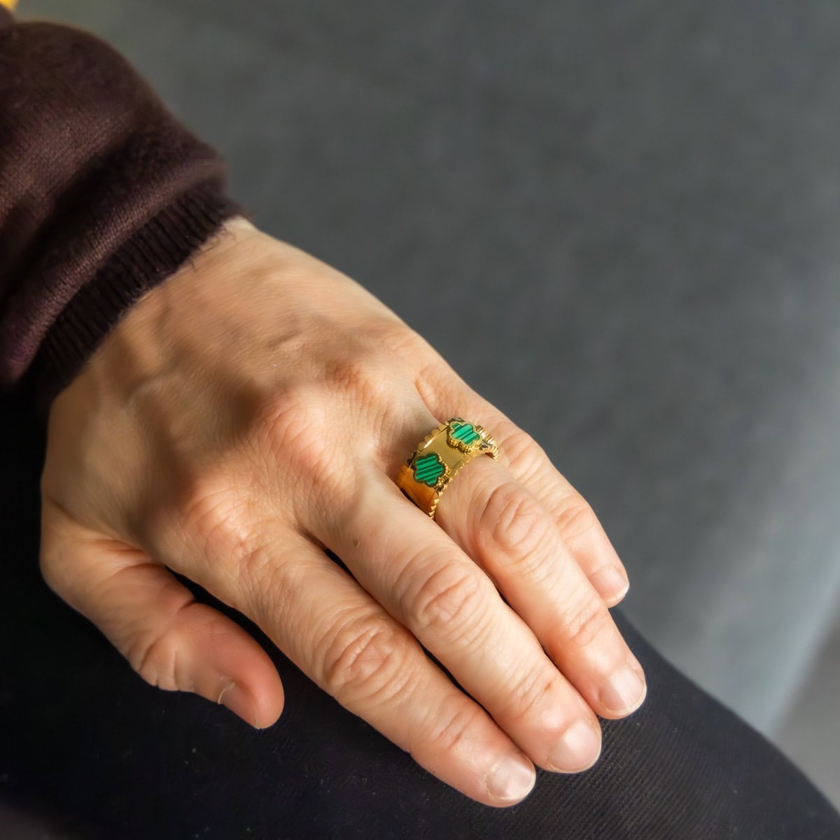 Elégante Bague Femme Métal Fleur Vert