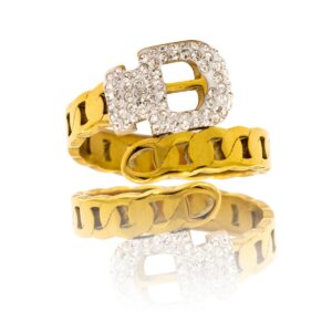 Sublime Bague Femme Ceinture Métal Doré Ornée avec Zirconium