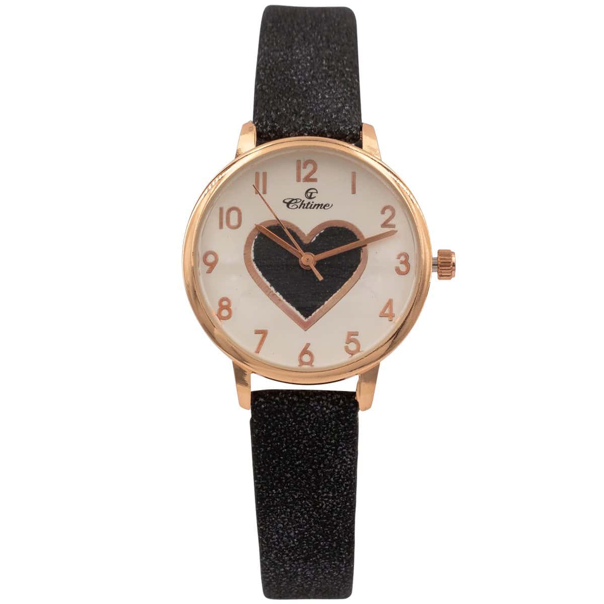 IncroyableMontre Femme Cœur Paillettes Noir CHTIME