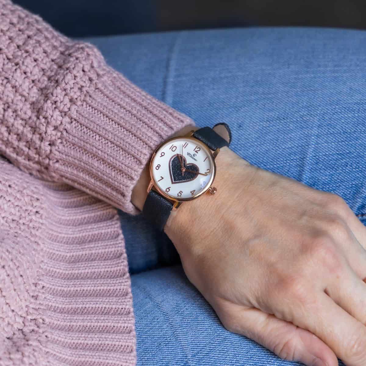 IncroyableMontre Femme Cœur Paillettes Noir CHTIME