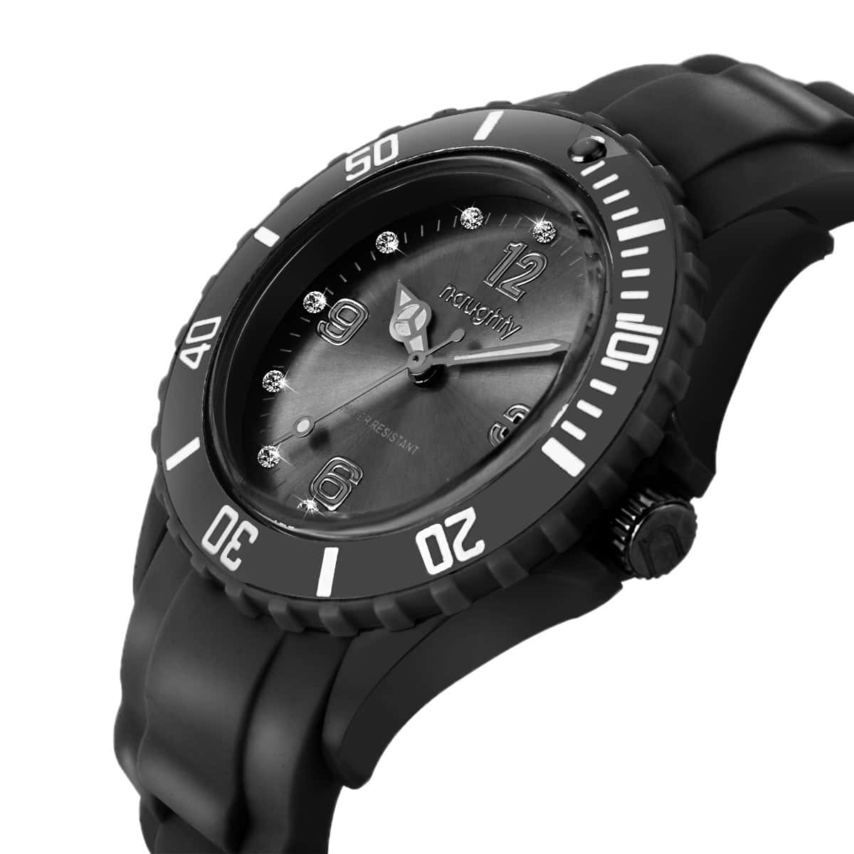 Montre Femme Naughty Watch Ornée de 12 Cristaux Swarovski® & Bracelet Silicone Noir – Image 3