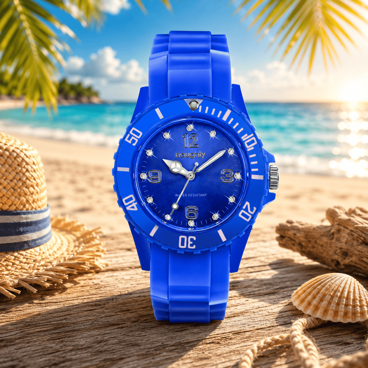 Montre Femme Naughty Watch Ornée de 12 Cristaux Swarovski® & Bracelet Silicone Bleu