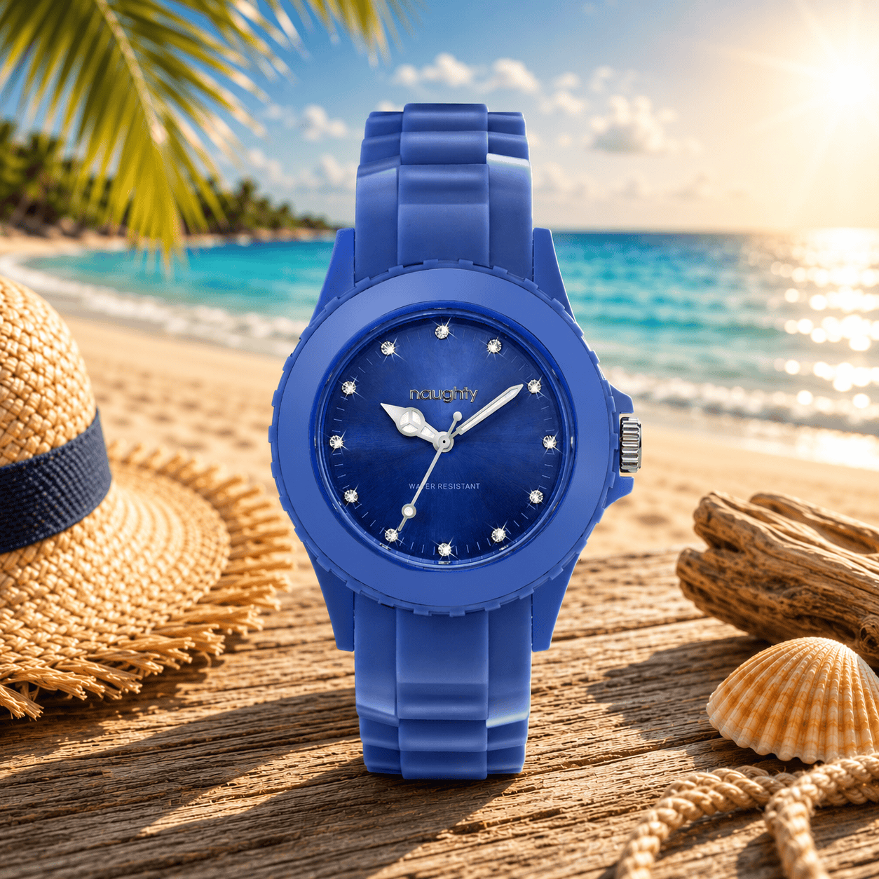 Montre Femme Naughty Watch Ornée de 12 Cristaux Swarovski® & Bracelet Silicone Bleu
