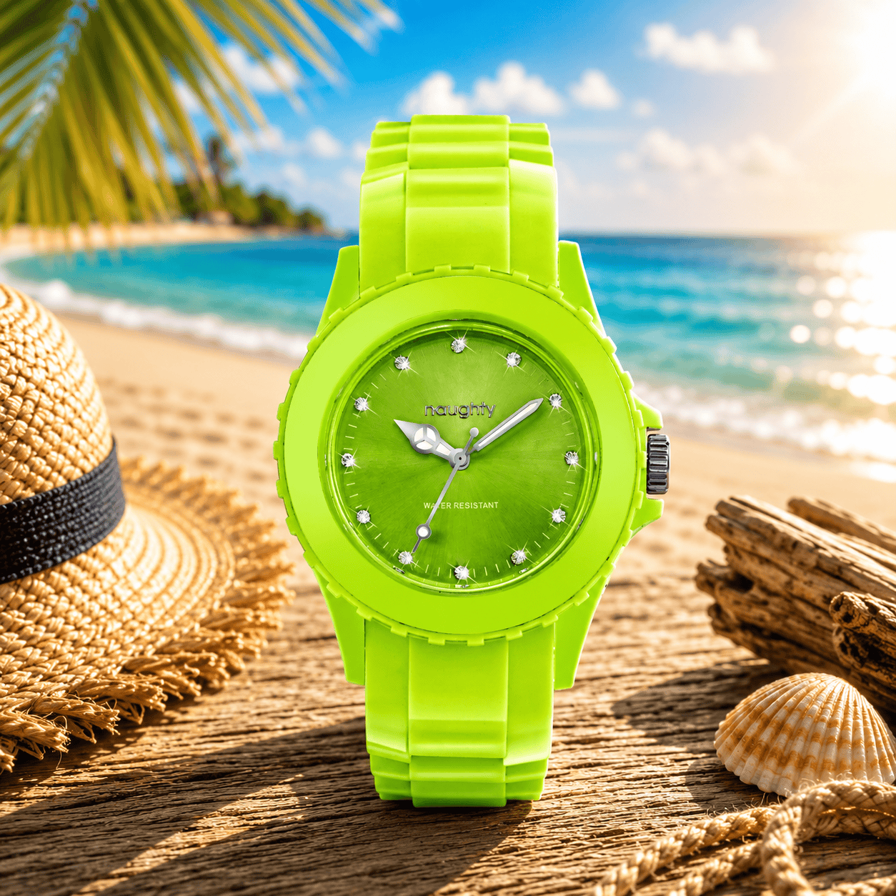 Montre Femme Naughty Watch Ornée de 12 Cristaux Swarovski® & Bracelet Silicone Vert
